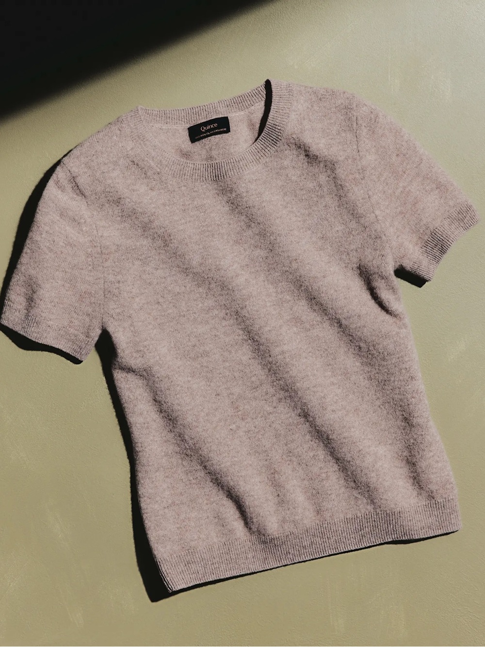 NWT Quince Short Sleeve Crewneck Mongolian Cashmere Sweater Tee S Small Sand Tan